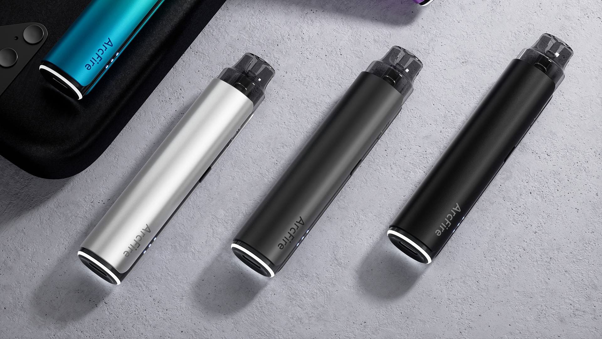 Three Innokin ArcFire vapes in different colors, highlighting discreet vaping devices.