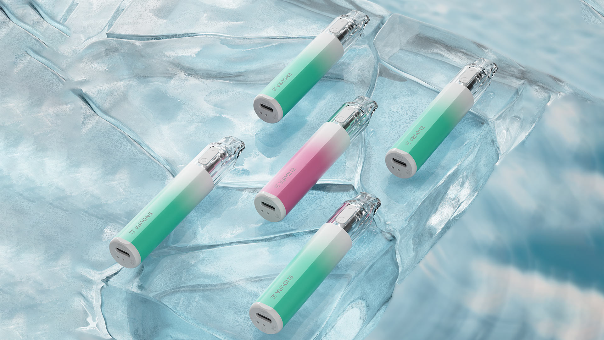 The image shows five Endura S1 devices on an ice background.