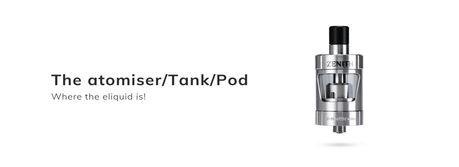 The atomiser/Tank/Pod – Where the e-liquid is