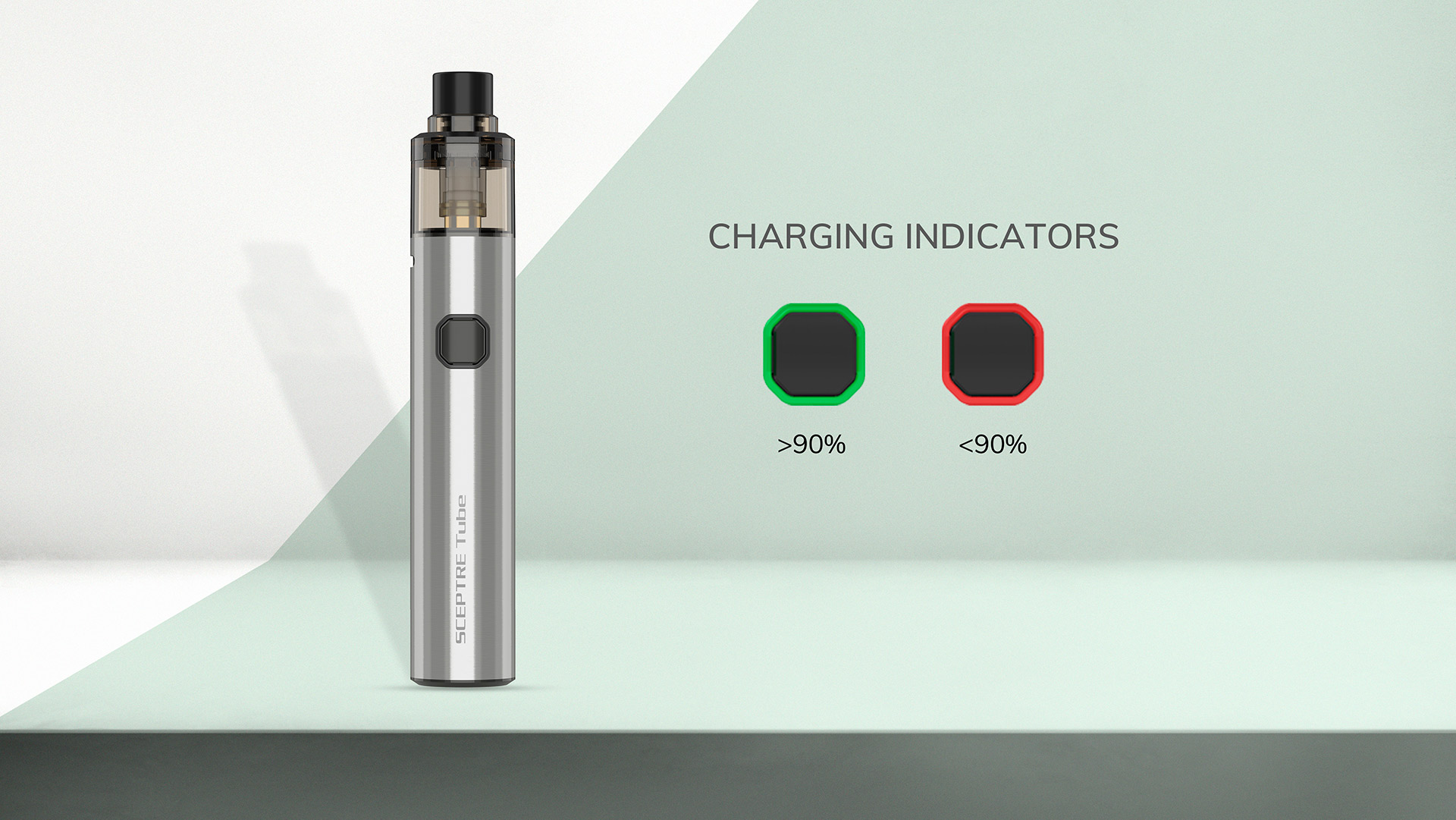 Vape pen with charging indicators displaying different charge levels.
