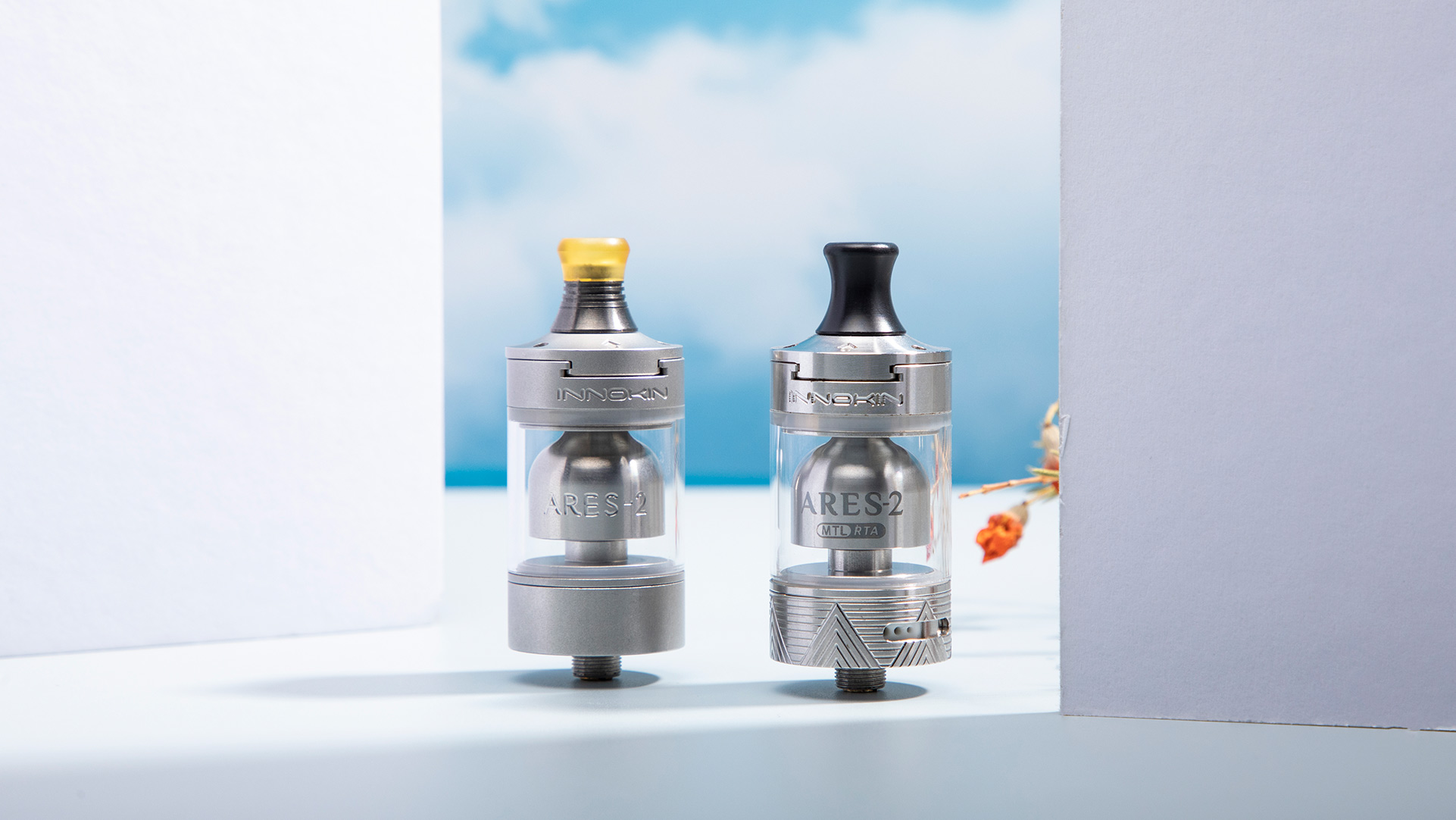 Two popular rebuildable atomizers, including the Innokin Ares II, and the Innokin Ares II LE.